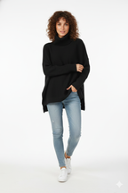 Pull col roulé oversize femme, bords-côtes larges, neuf coloris, noir