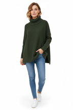 Pull col roulé oversize femme, bords-côtes larges, neuf coloris, vert