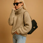 Pull col roulé femme coupe ample, quatre coloris, du XS au 3XL, kaki