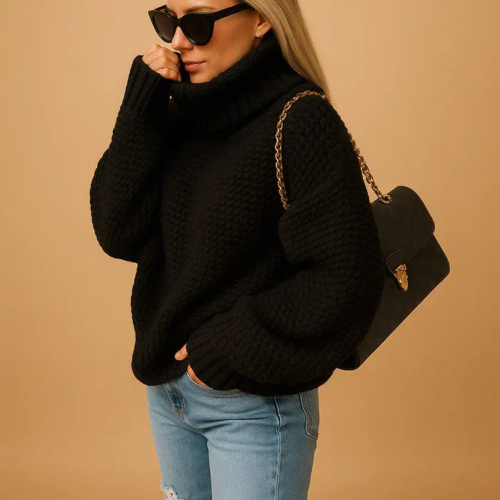 Pull col roulé femme coupe ample, quatre coloris, du XS au 3XL, noir