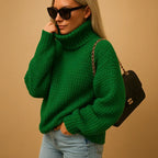 Pull col roulé femme coupe ample, quatre coloris, du XS au 3XL, vert