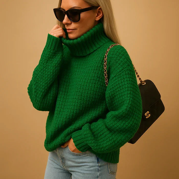 Pull col roulé femme coupe ample, quatre coloris, du XS au 3XL, vert