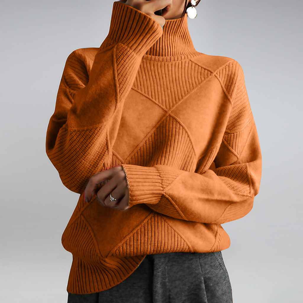 Pull col roulé femme à motif losange, coupe ajustée, du XS au 3XL, orange