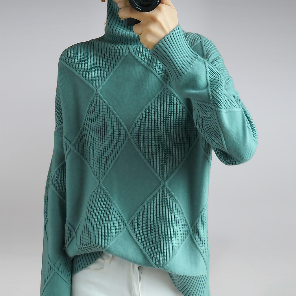 Pull col roulé femme à motif losange, coupe ajustée, du XS au 3XL, turquoise