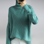 Pull col roulé femme à motif losange, coupe ajustée, du XS au 3XL, turquoise