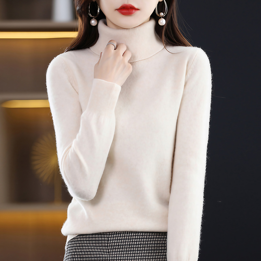 Pull col roulé femme coupe régulière, quatorze coloris, du S au 3XL, marron clair