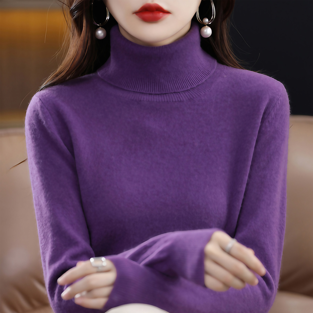 Pull col roulé femme coupe régulière, quatorze coloris, du S au 3XL, pourpre