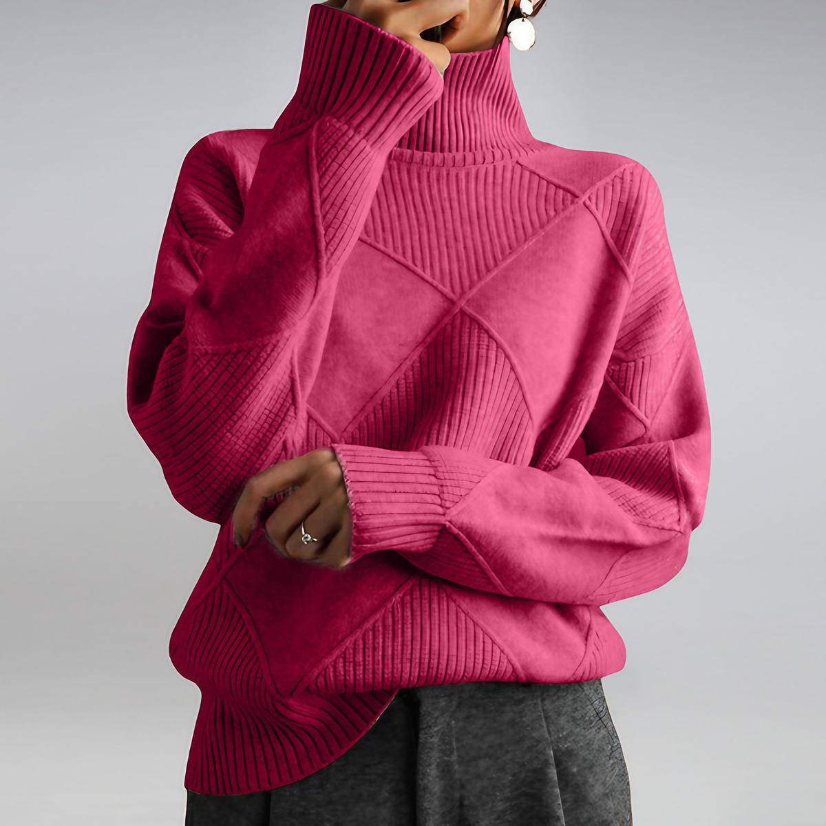 Pull col roulé femme, manches longues, huit coloris, du S au 2XL, rose