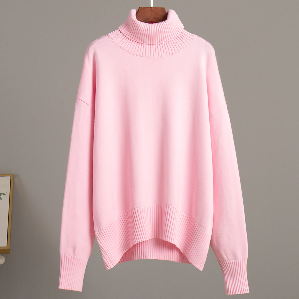 Pull col roulé femme, manches longues, treize coloris, rose