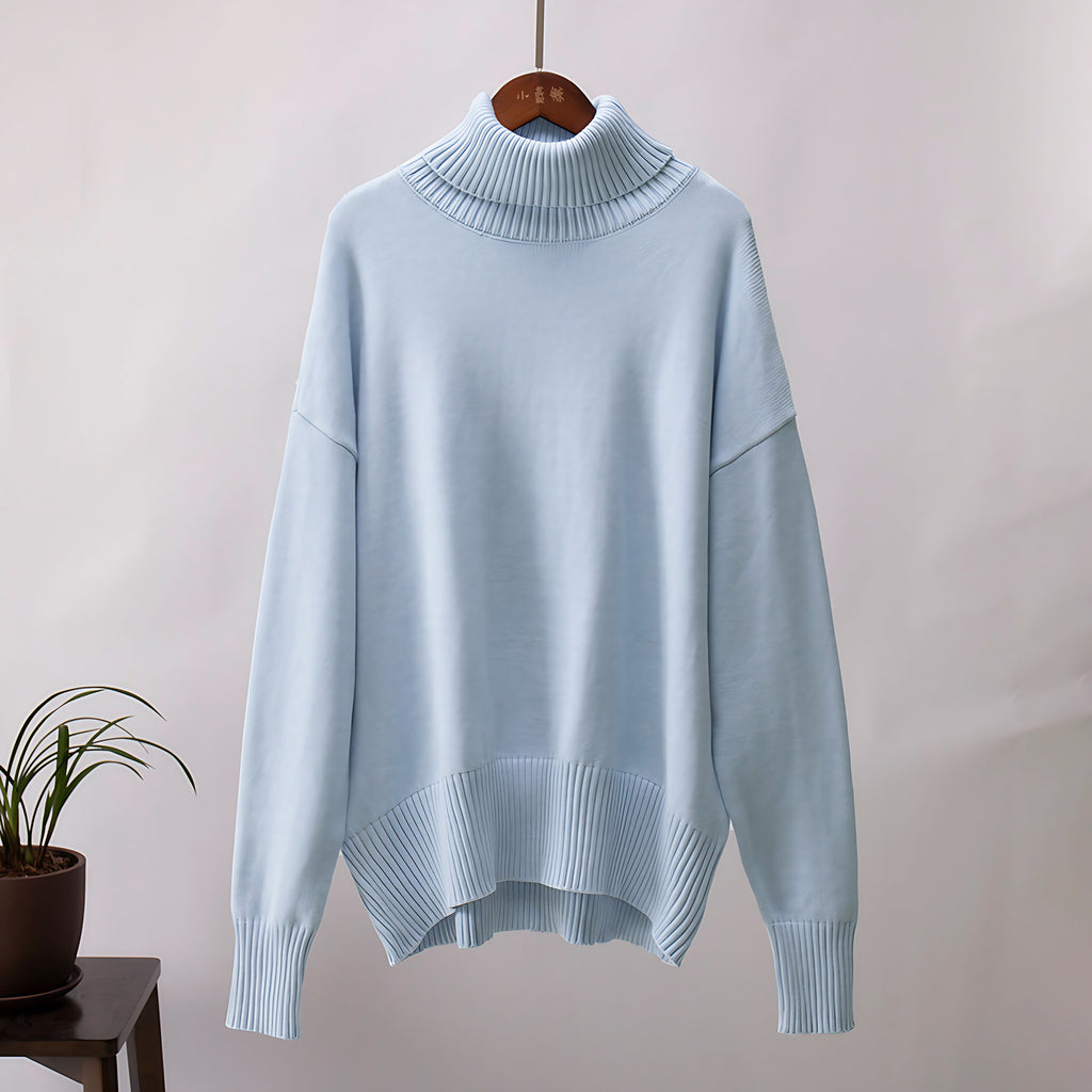 Pull col roulé femme, manches longues, treize coloris, bleu ciel