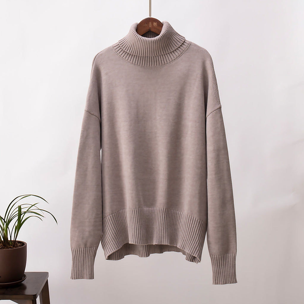 Pull col roulé femme, manches longues, treize coloris, taupe
