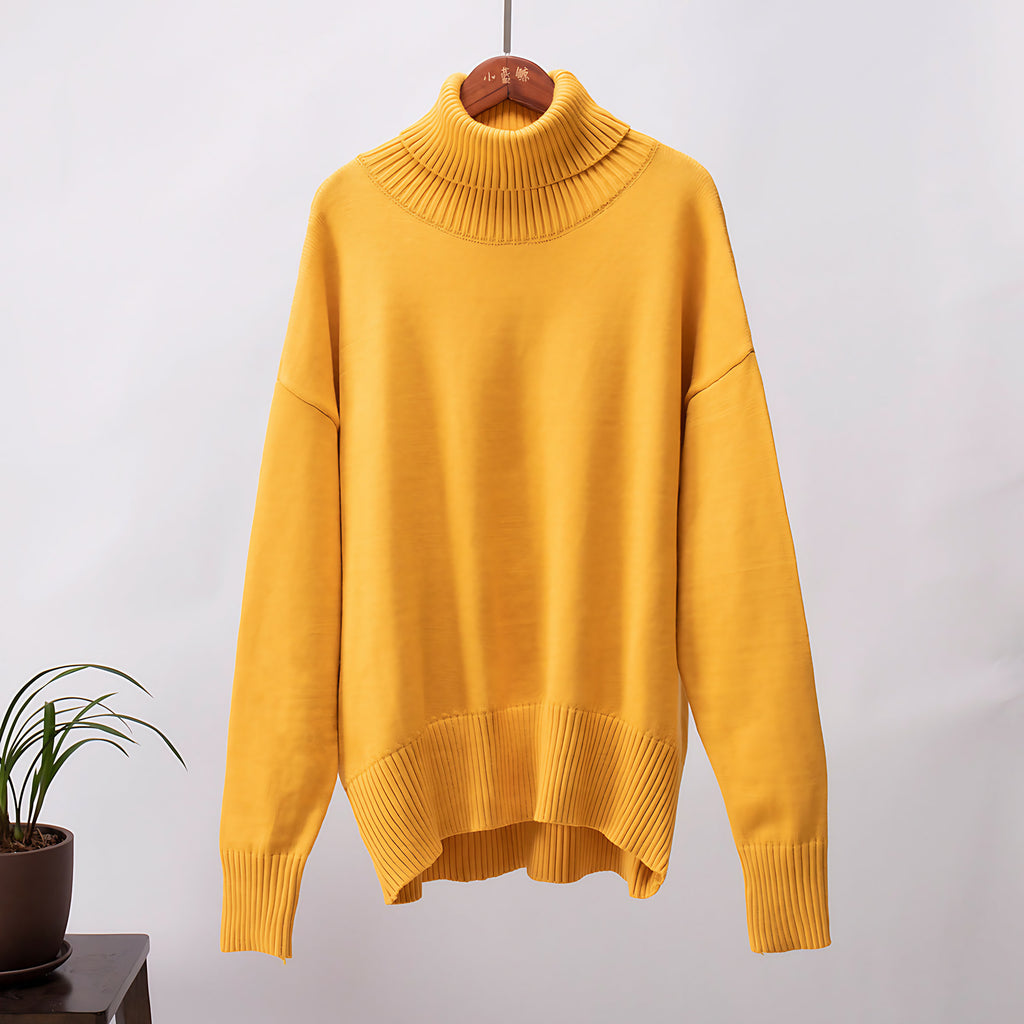 Pull col roulé femme, manches longues, treize coloris, jaune