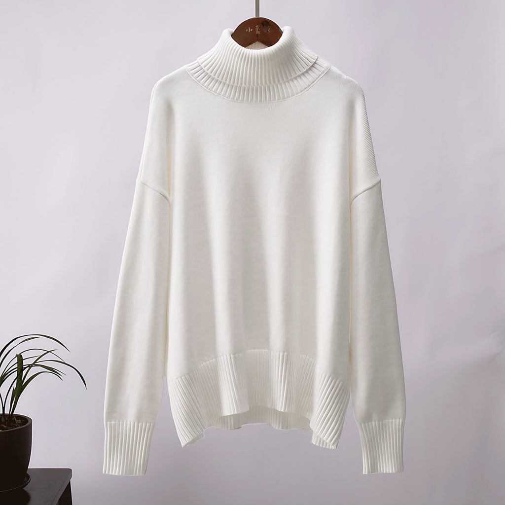 Pull col roulé femme, manches longues, treize coloris, blanc
