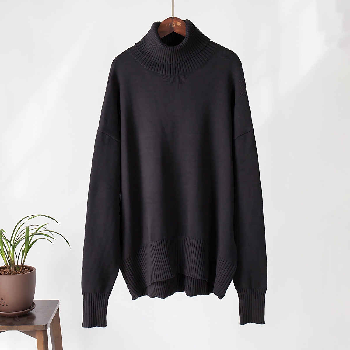 Pull col roulé femme, manches longues, treize coloris, noir