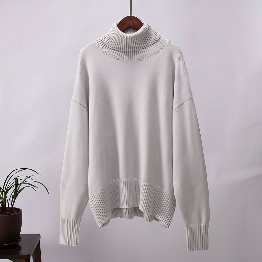 Pull col roulé femme, manches longues, treize coloris, gris