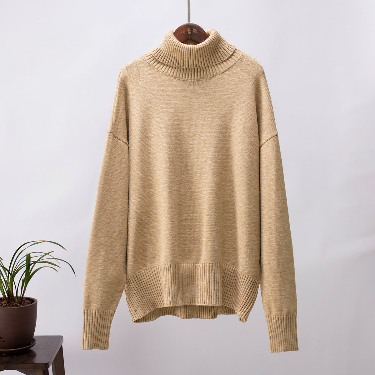Pull col roulé femme, manches longues, treize coloris, beige