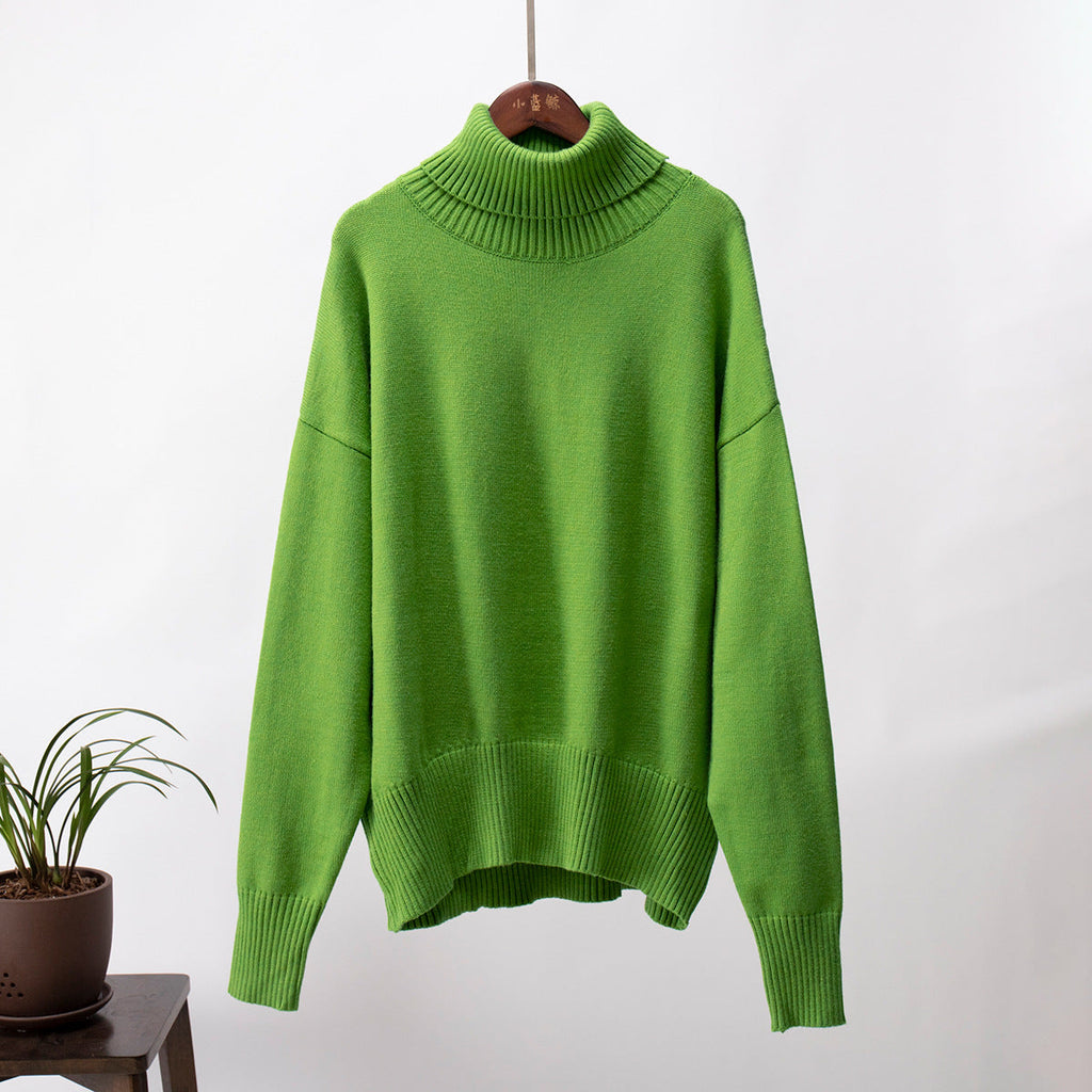 Pull col roulé femme, manches longues, treize coloris, vert clair