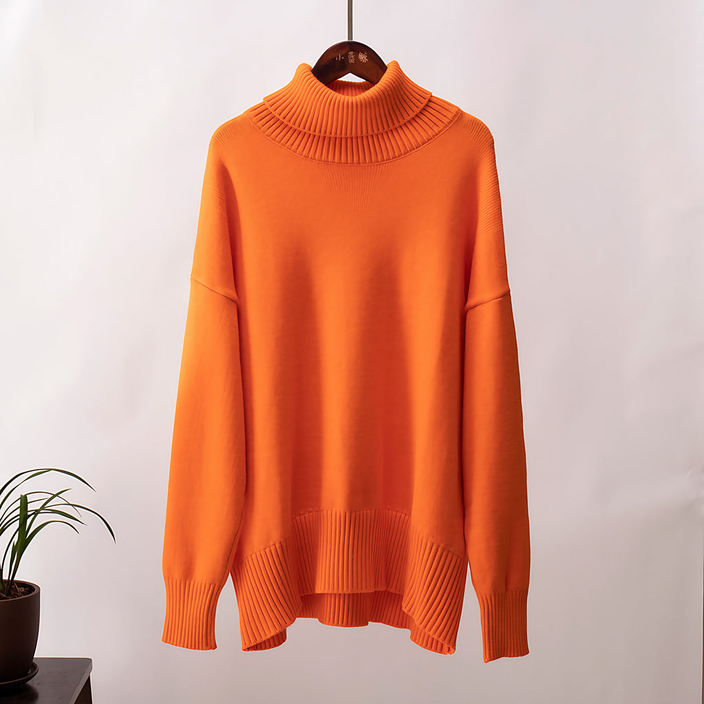 Pull col roulé femme, manches longues, treize coloris, orange