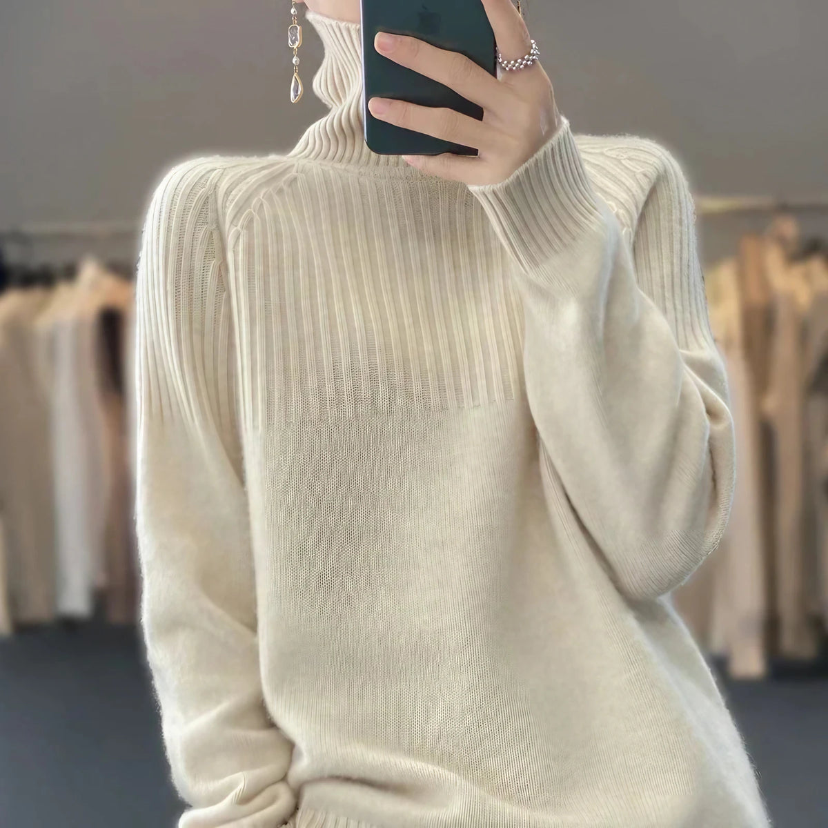 Pull col roulé femme à détails côtelés, neuf coloris, XS au 3XL, beige