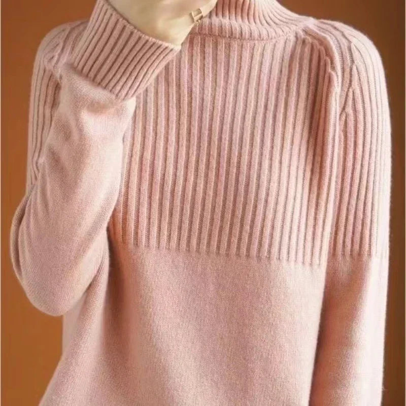Pull col roulé femme à détails côtelés, neuf coloris, XS au 3XL, rose