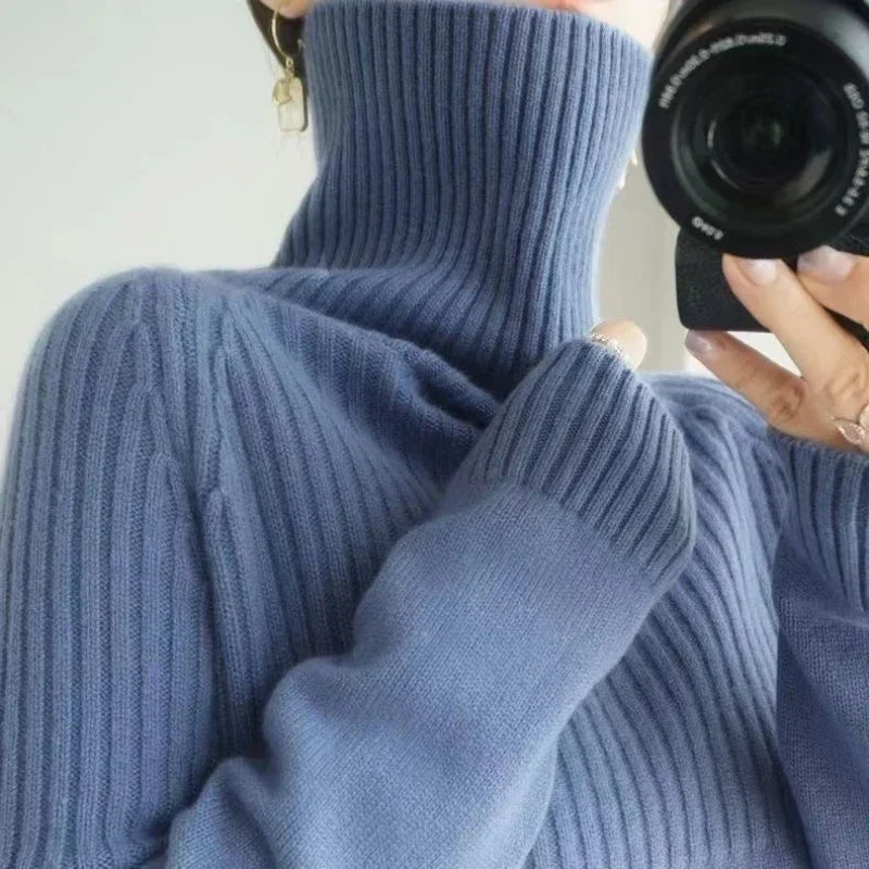 Pull col roulé femme à détails côtelés, neuf coloris, XS au 3XL, bleu