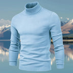 Pull col roulé homme coupe ajustée, finitions côtelées, bleu clair