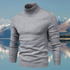 Pull col roulé homme coupe ajustée, finitions côtelées, gris
