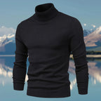 Pull col roulé homme coupe ajustée, finitions côtelées, noir