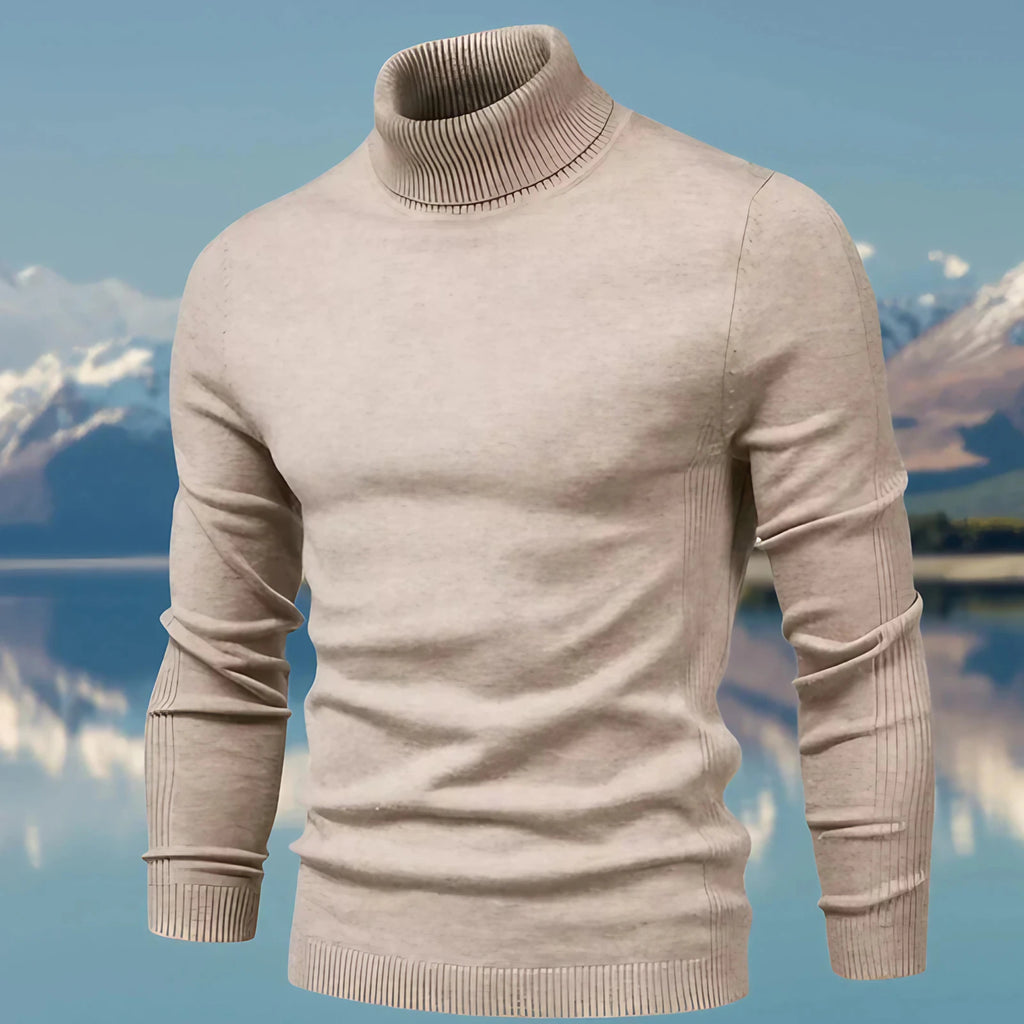 Pull col roulé homme coupe ajustée, finitions côtelées, kaki