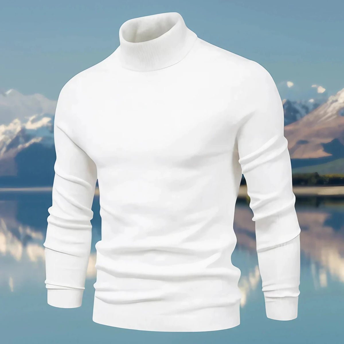 Pull col roulé homme coupe ajustée, finitions côtelées, blanc
