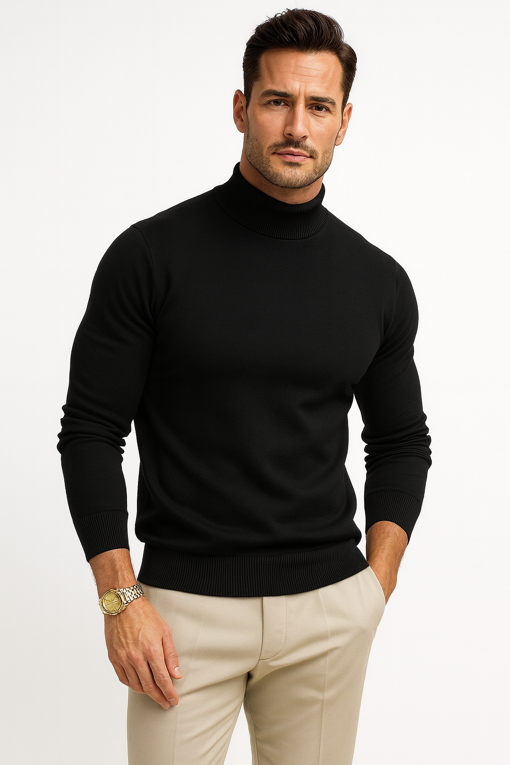 Pull col roulé homme coupe ajustée, du XS au 4XL