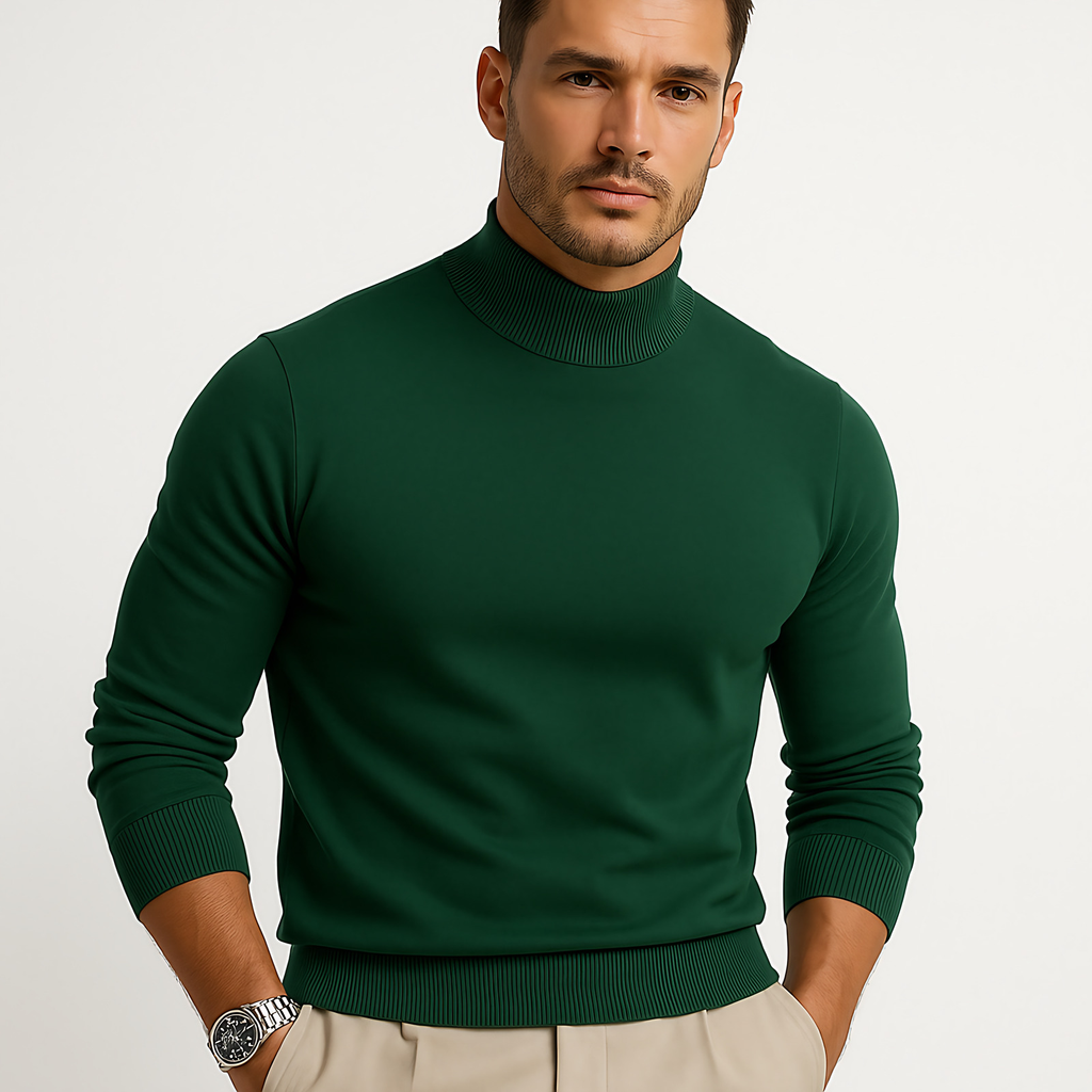 Pull col roulé homme coupe ajustée, du XS au 4XL, vert