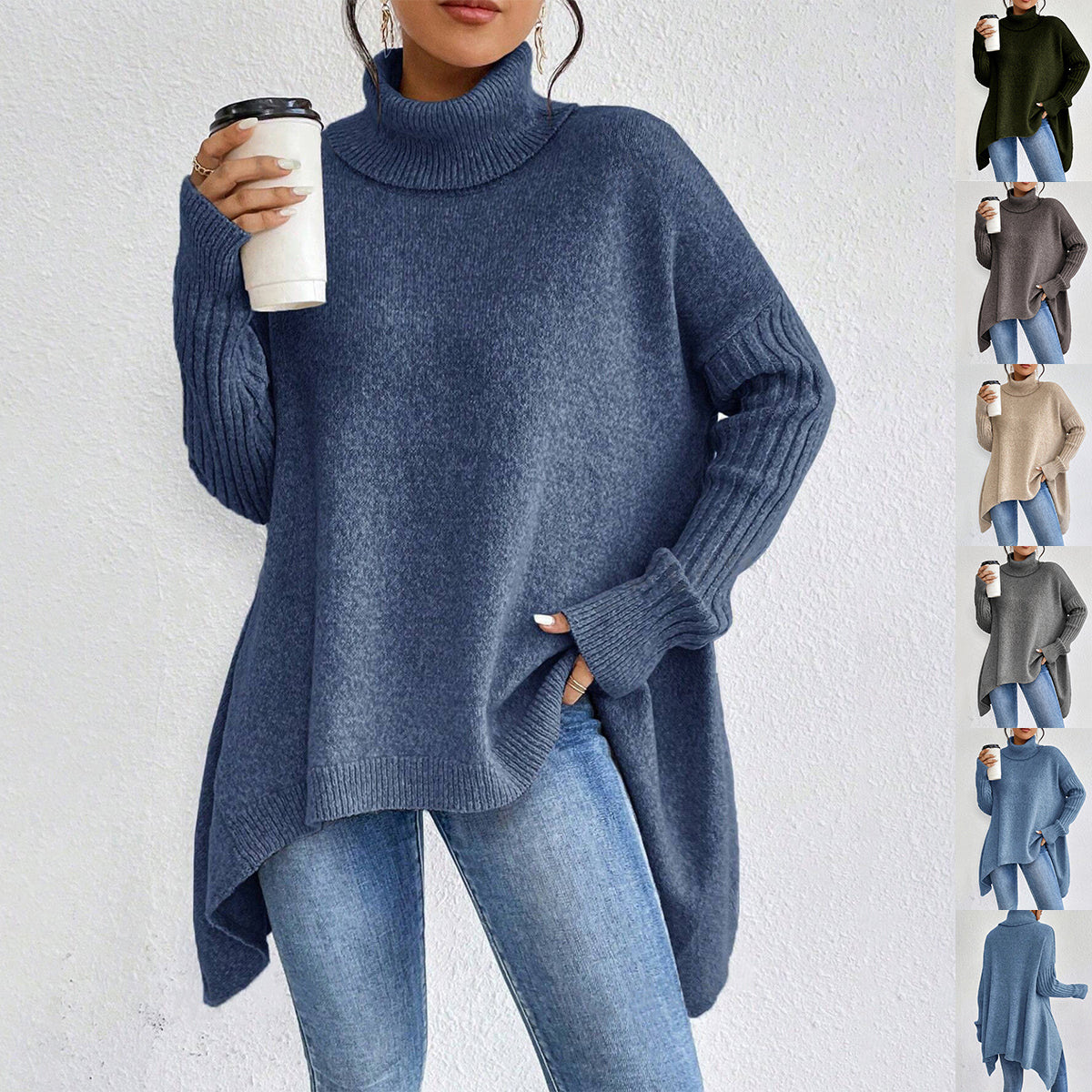 Pull col roulé femme à ourlet asymétrique, ample, du S au 2XL
