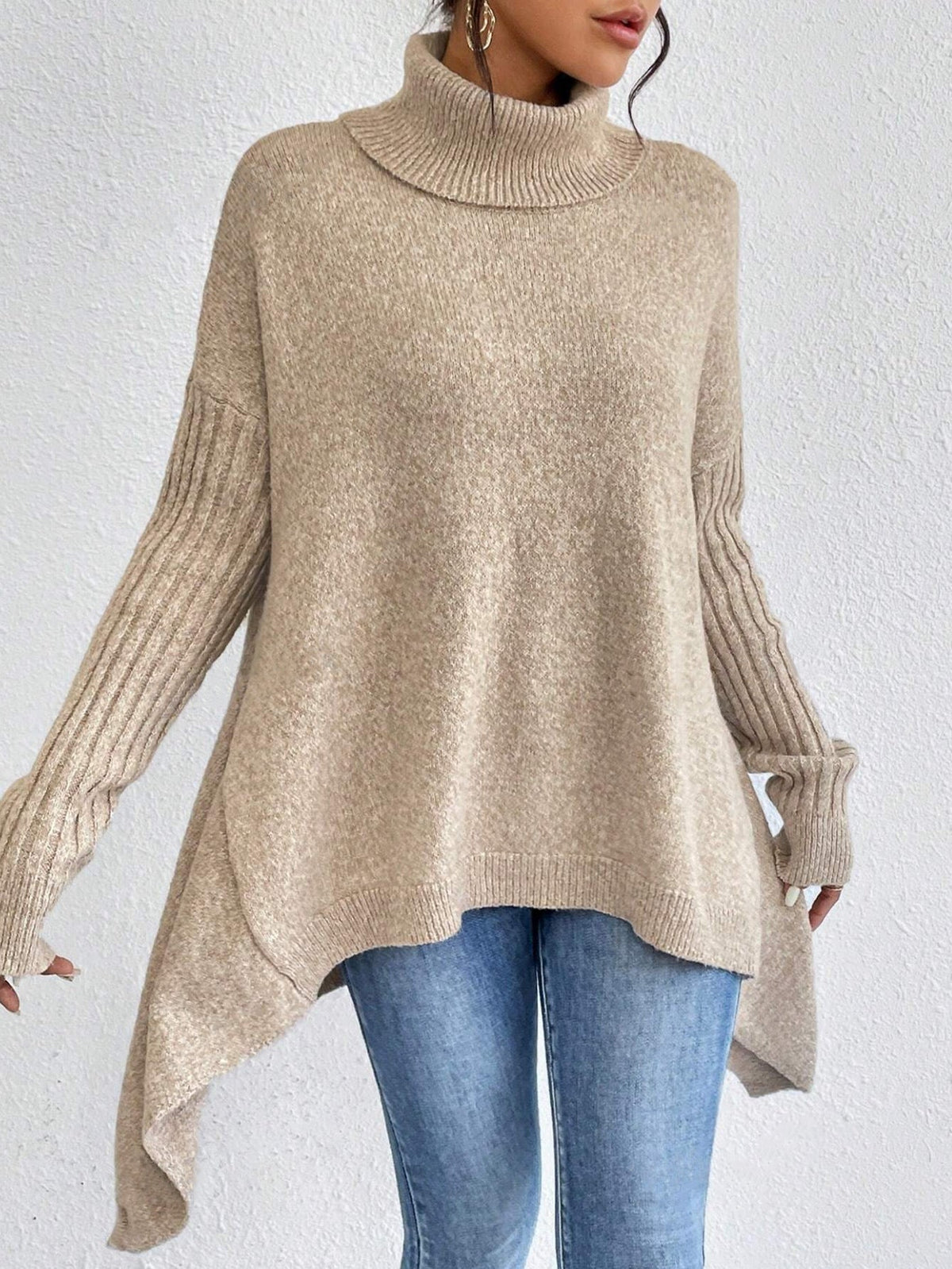 Pull col roulé femme à ourlet asymétrique, ample, du S au 2XL