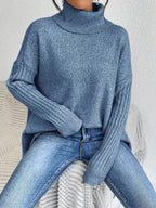 Pull col roulé femme à ourlet asymétrique, ample, du S au 2XL