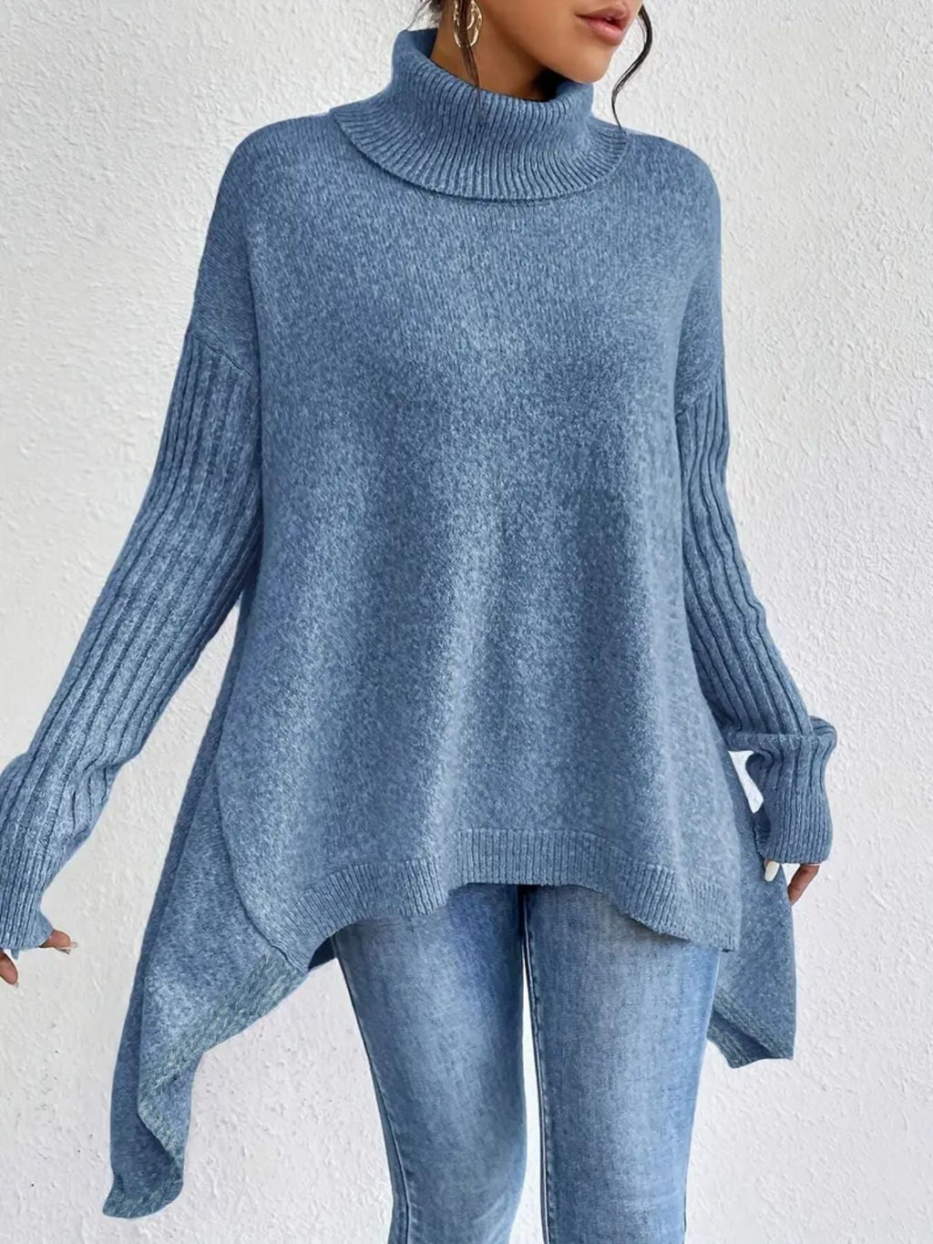 Pull col roulé femme à ourlet asymétrique, ample, du S au 2XL