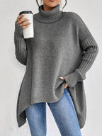 Pull col roulé femme à ourlet asymétrique, ample, du S au 2XL, gris