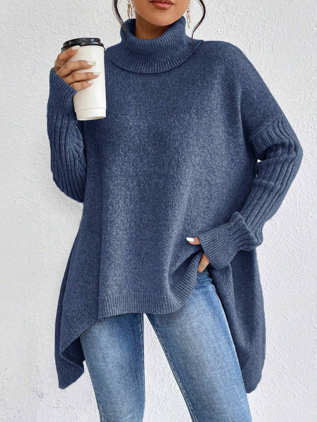 Pull col roulé femme à ourlet asymétrique, ample, du S au 2XL
