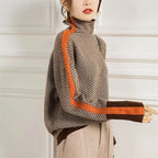 Pull col roulé femme, orange ou vert, en taille ajustable, vert