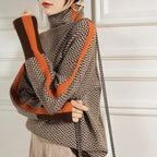 Pull col roulé femme, orange ou vert, en taille ajustable