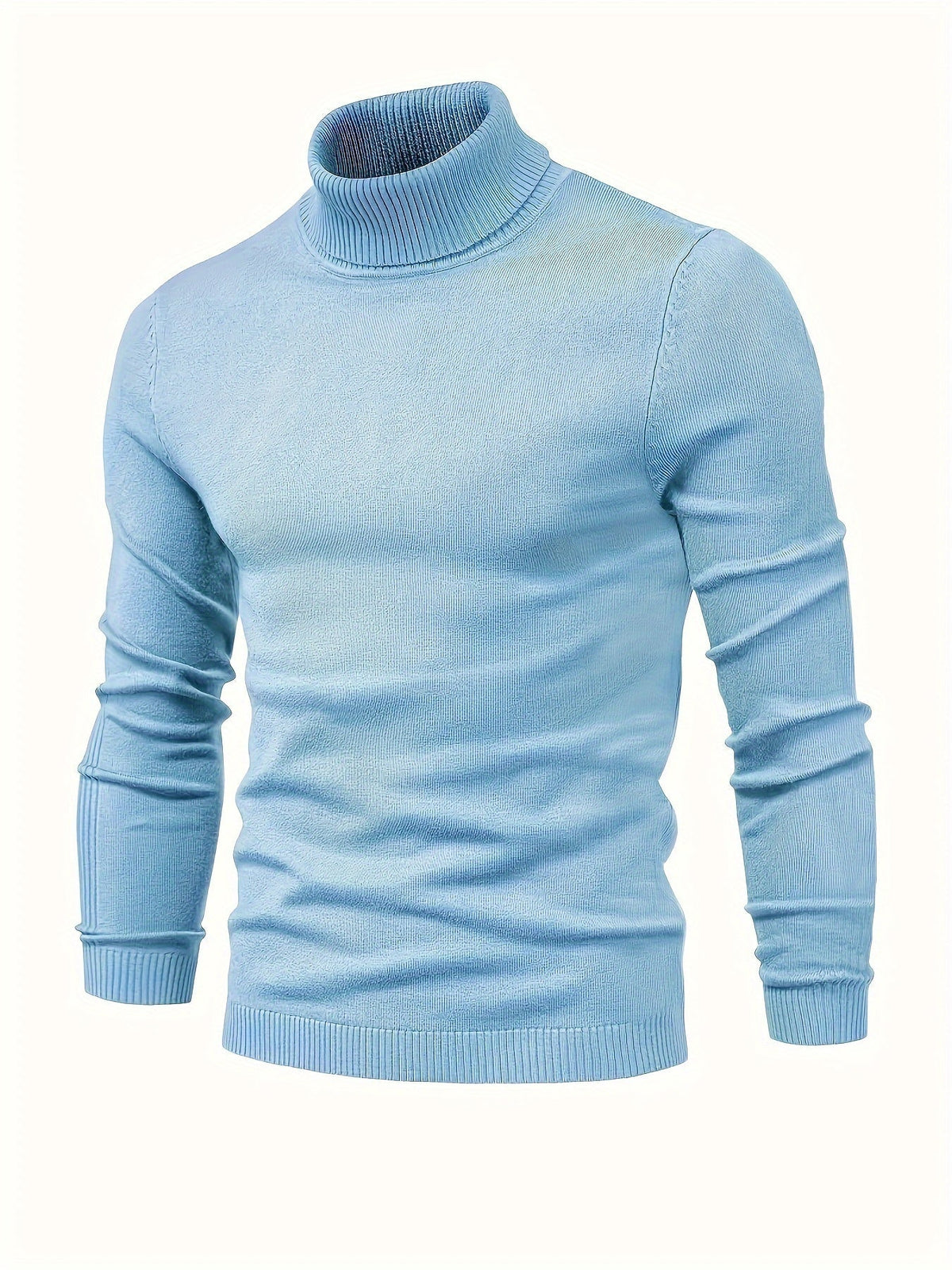 Pull col roulé homme côtelé, six coloris, du S au 2XL, bleu ciel