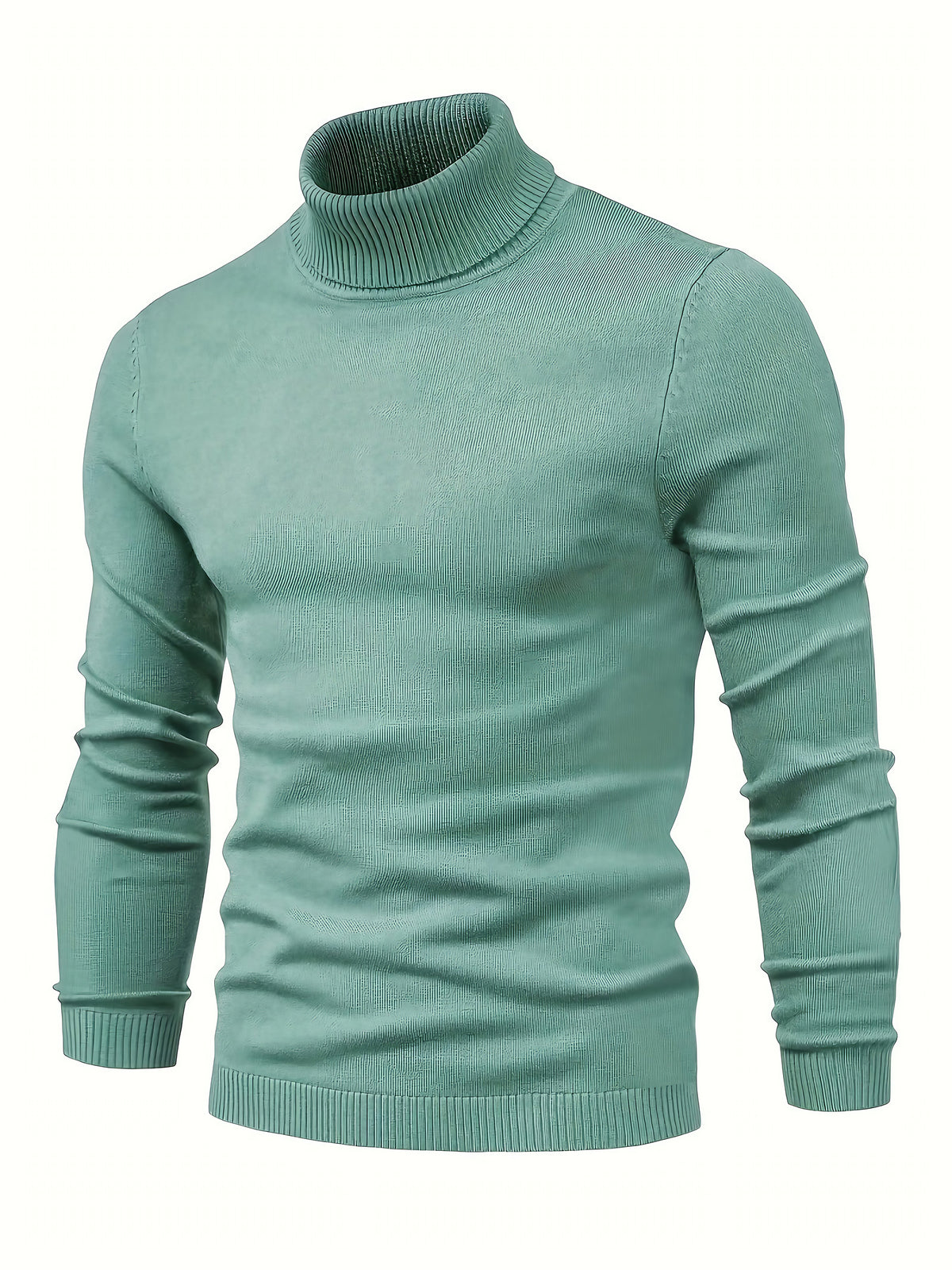 Pull col roulé homme côtelé, six coloris, du S au 2XL, vert