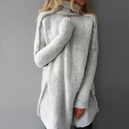 Pull long femme col rond, coupe décontractée, gris ou noir, gris