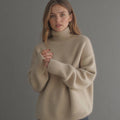 Pull col roulé oversize femme, beige, kaki ou gris, du XS au 3XL, beige