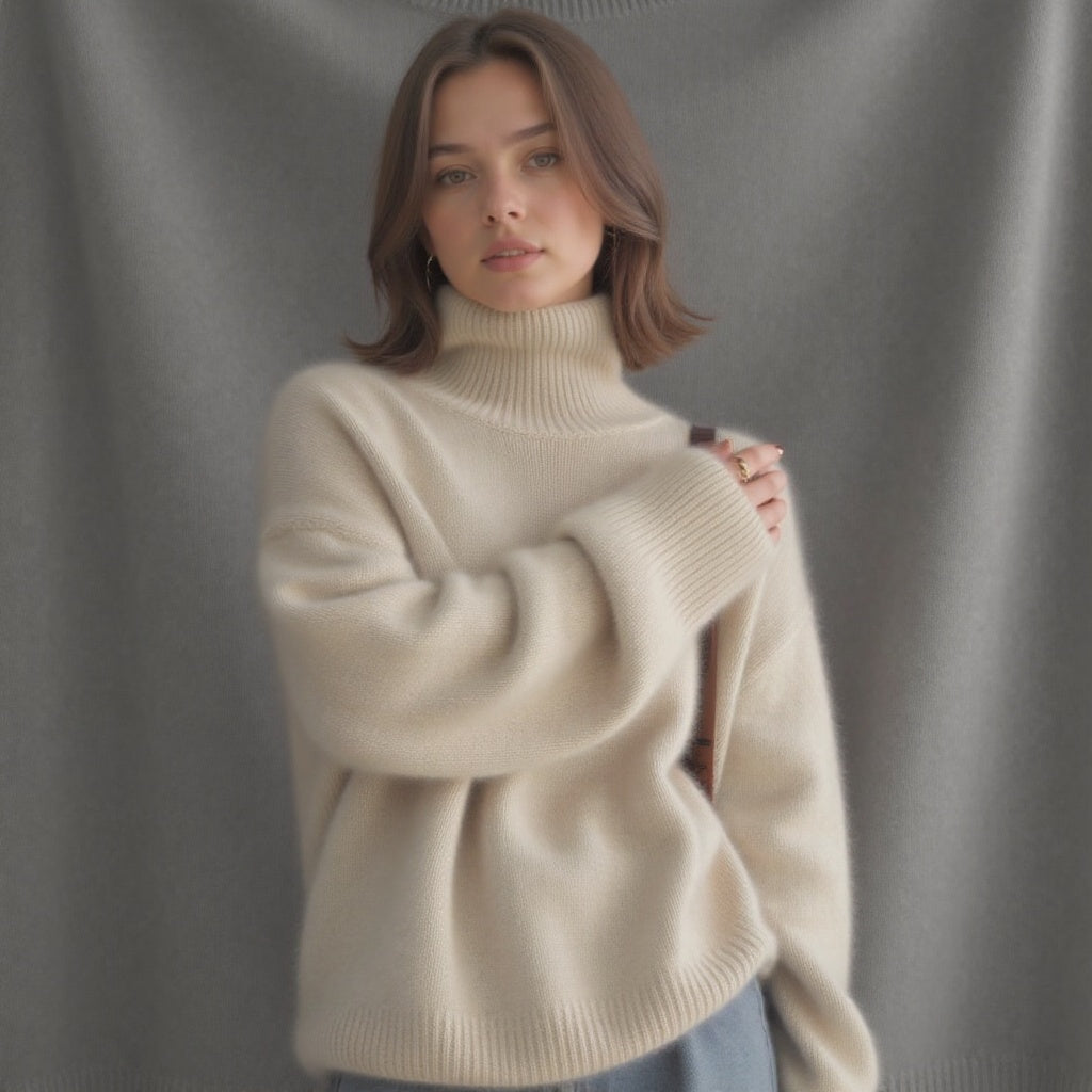 Pull col roulé oversize femme, beige, kaki ou gris, du XS au 3XL