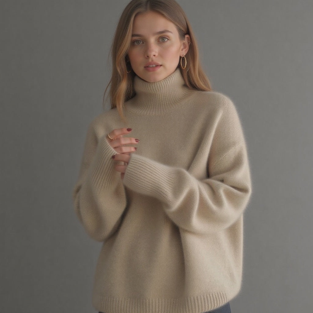 Pull col roulé oversize femme, beige, kaki ou gris, du XS au 3XL