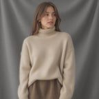 Pull col roulé oversize femme, beige, kaki ou gris, du XS au 3XL, kaki