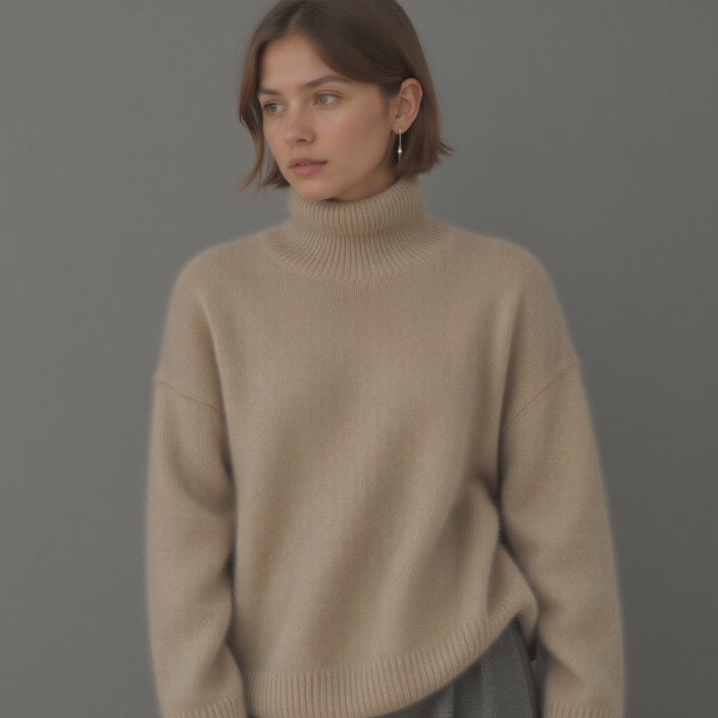 Pull col roulé oversize femme, beige, kaki ou gris, du XS au 3XL