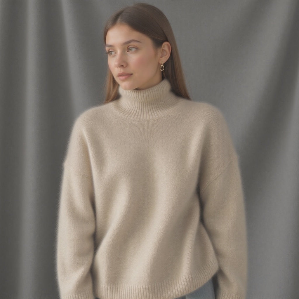 Pull col roulé oversize femme, beige, kaki ou gris, du XS au 3XL