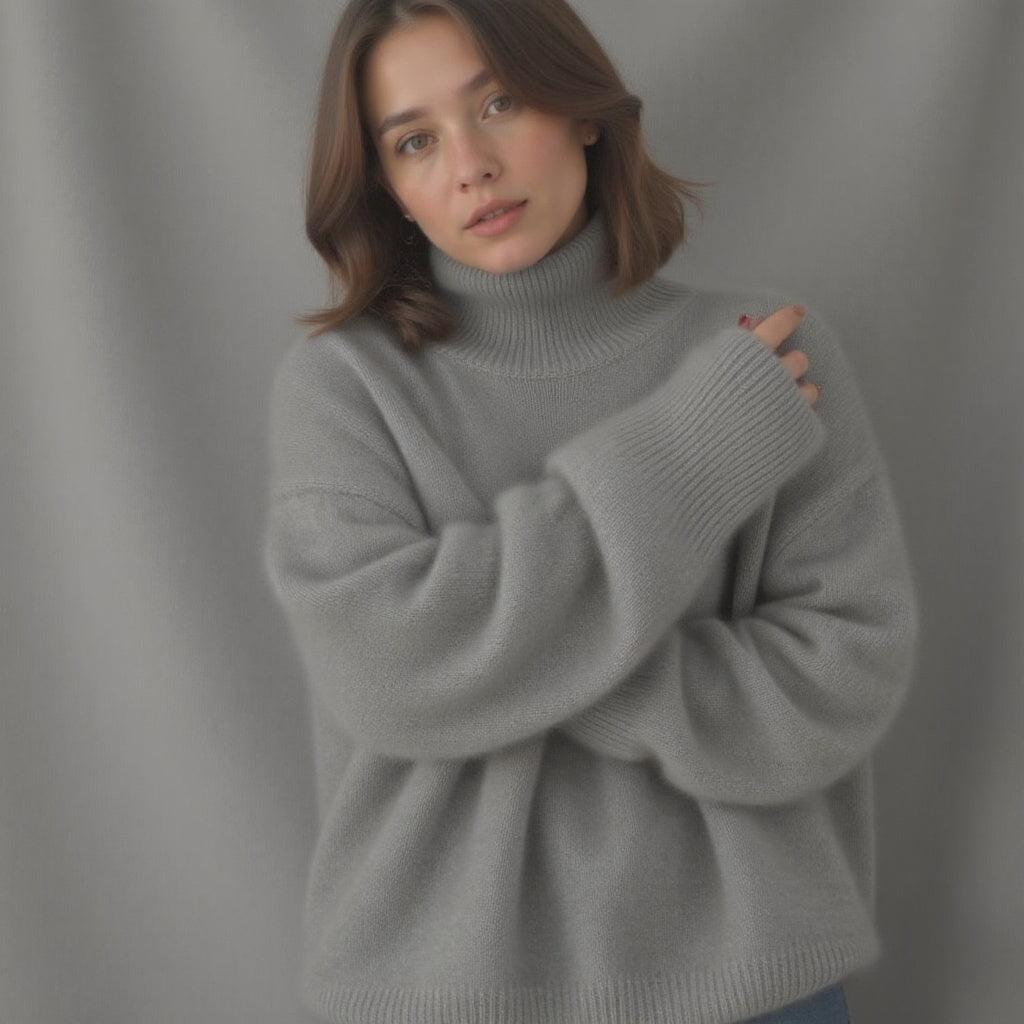 Pull col roulé oversize femme, beige, kaki ou gris, du XS au 3XL